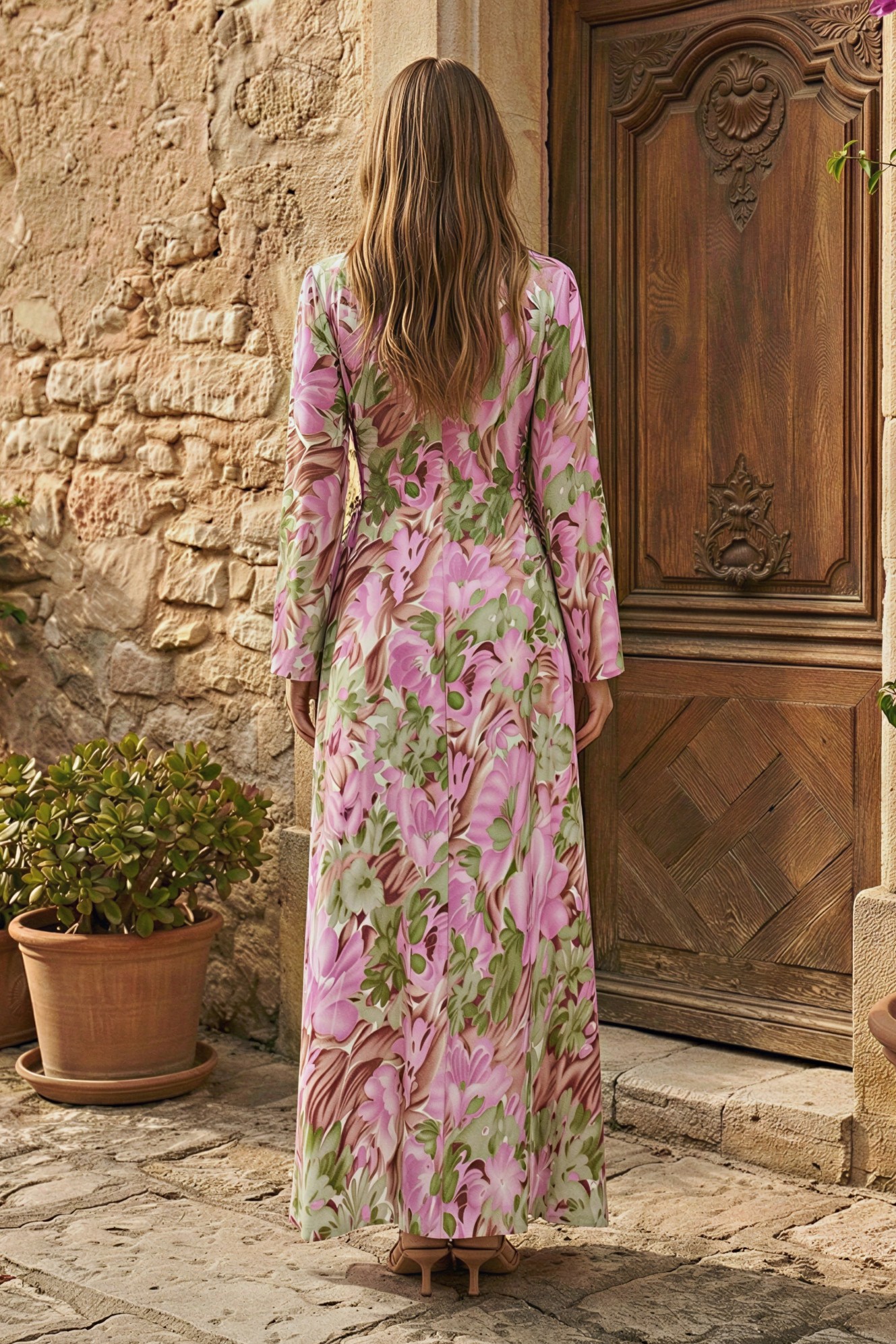 Floral Embroidered Bell Sleeve Midi Dress