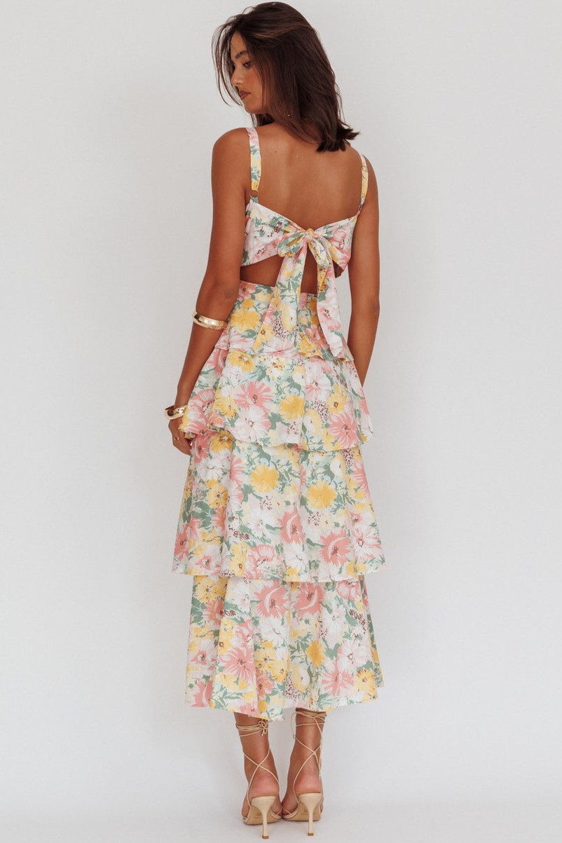 Floral Ruffle Tie-Up Midi Dress