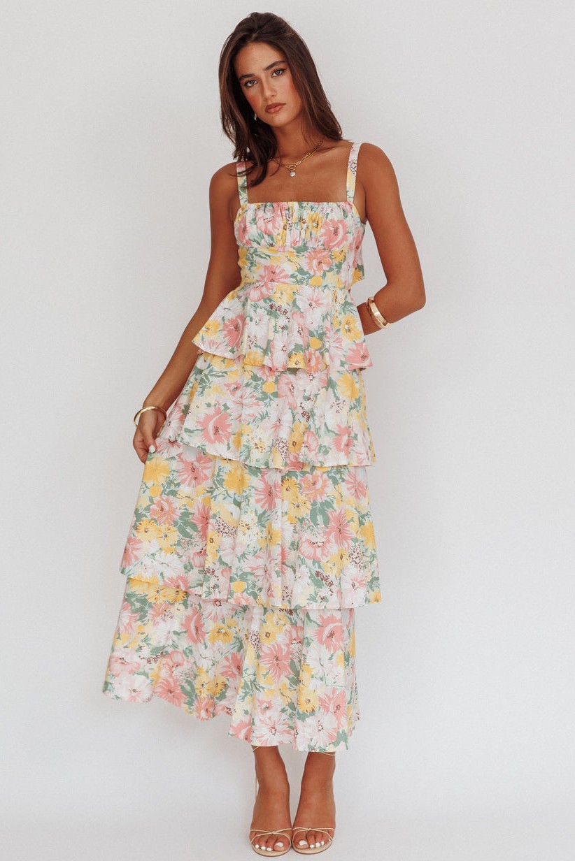 Floral Ruffle Tie-Up Midi Dress