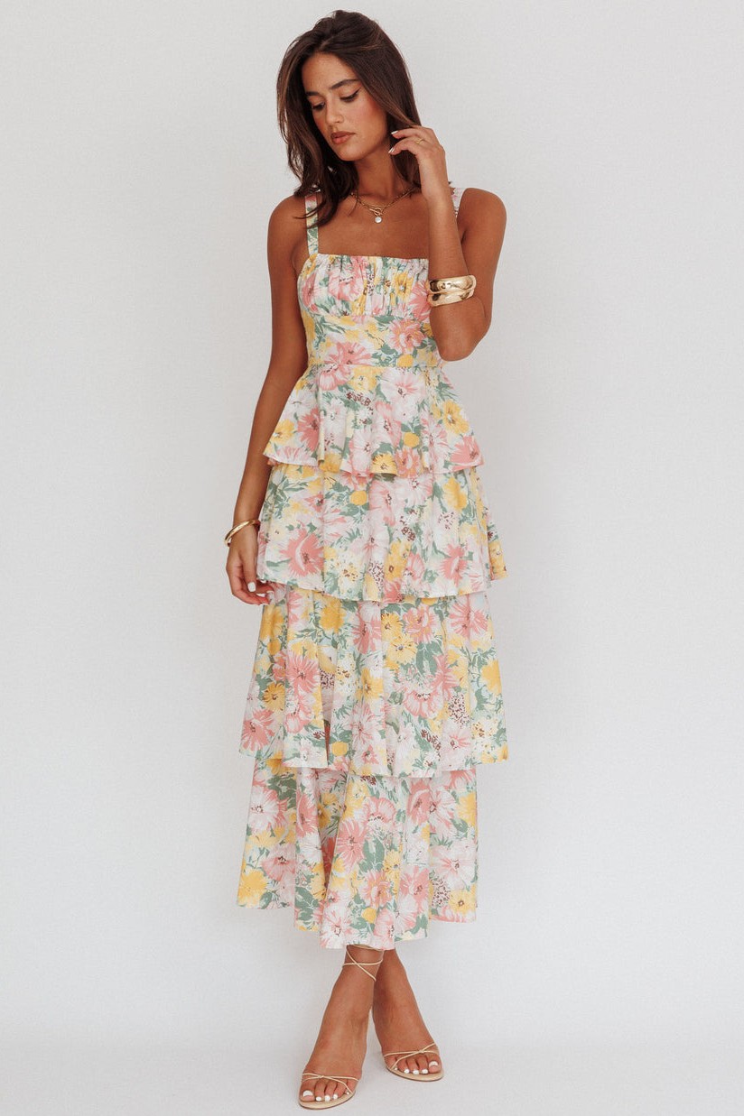 Floral Ruffle Tie-Up Midi Dress