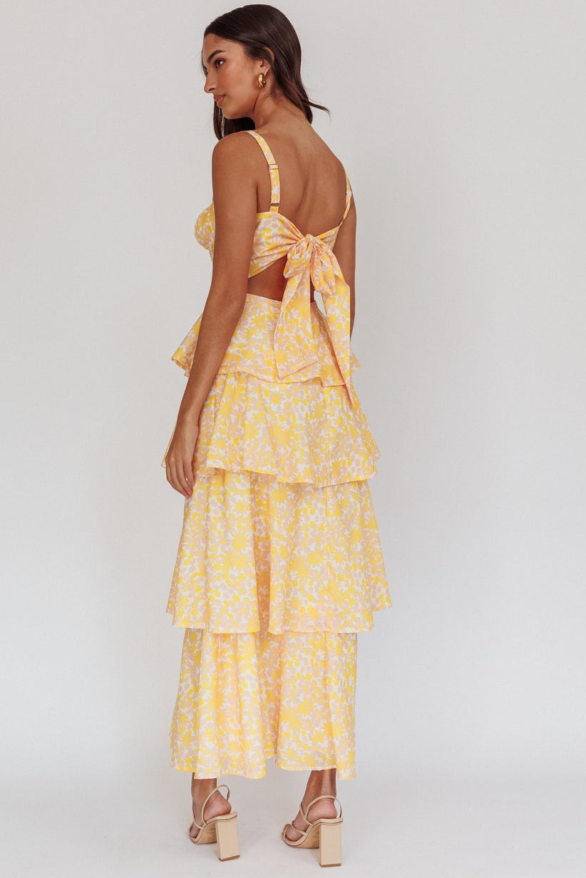 Floral Ruffle Tie-Up Midi Dress