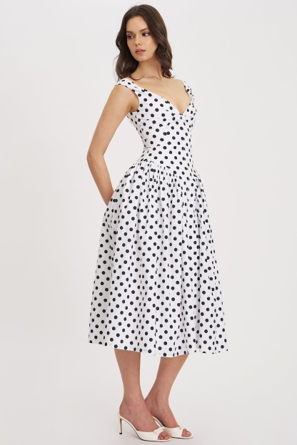Polka Dot Gathering Midi Dress