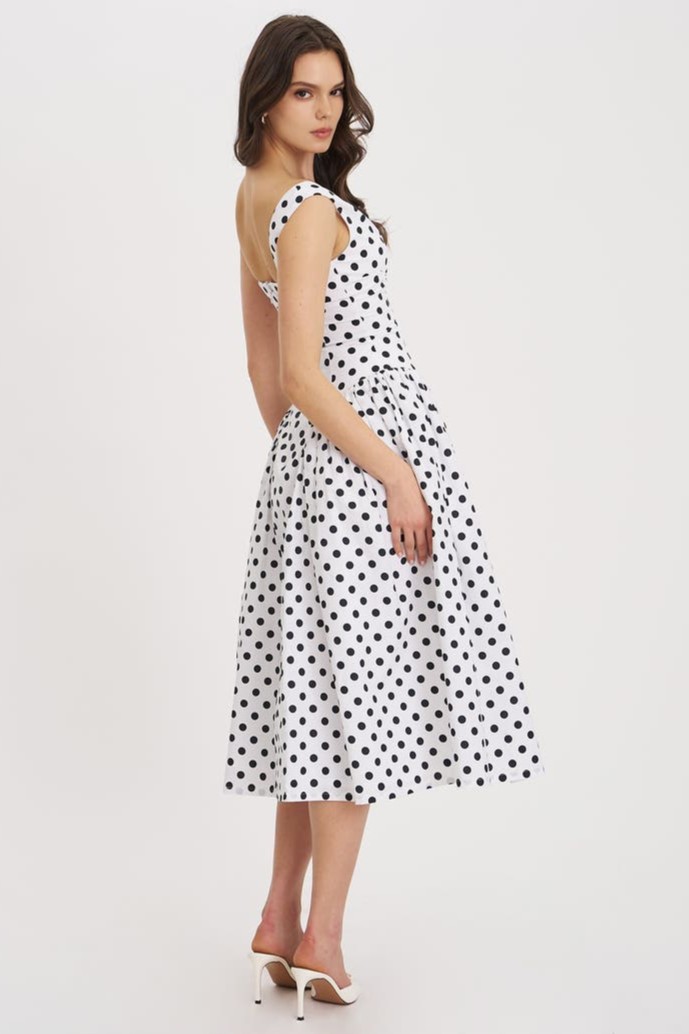 Polka Dot Gathering Midi Dress