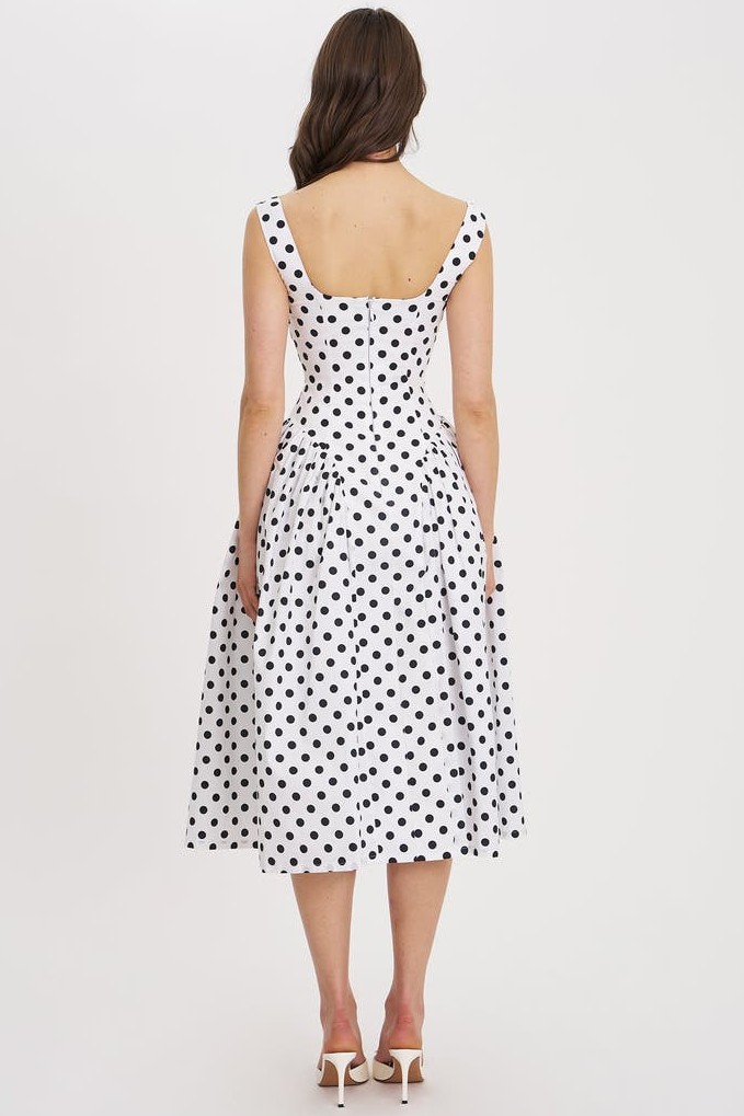 Polka Dot Gathering Midi Dress