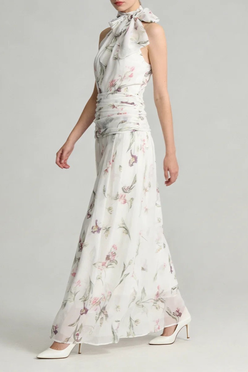 Chiffon Floral Halter Neck Maxi Dress