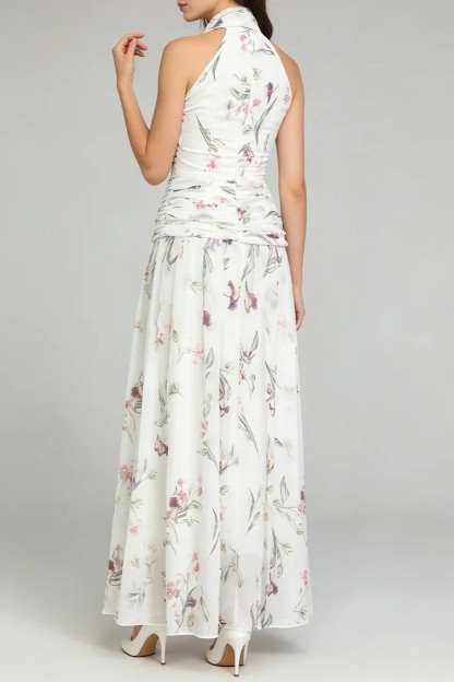 Chiffon Floral Halter Neck Maxi Dress