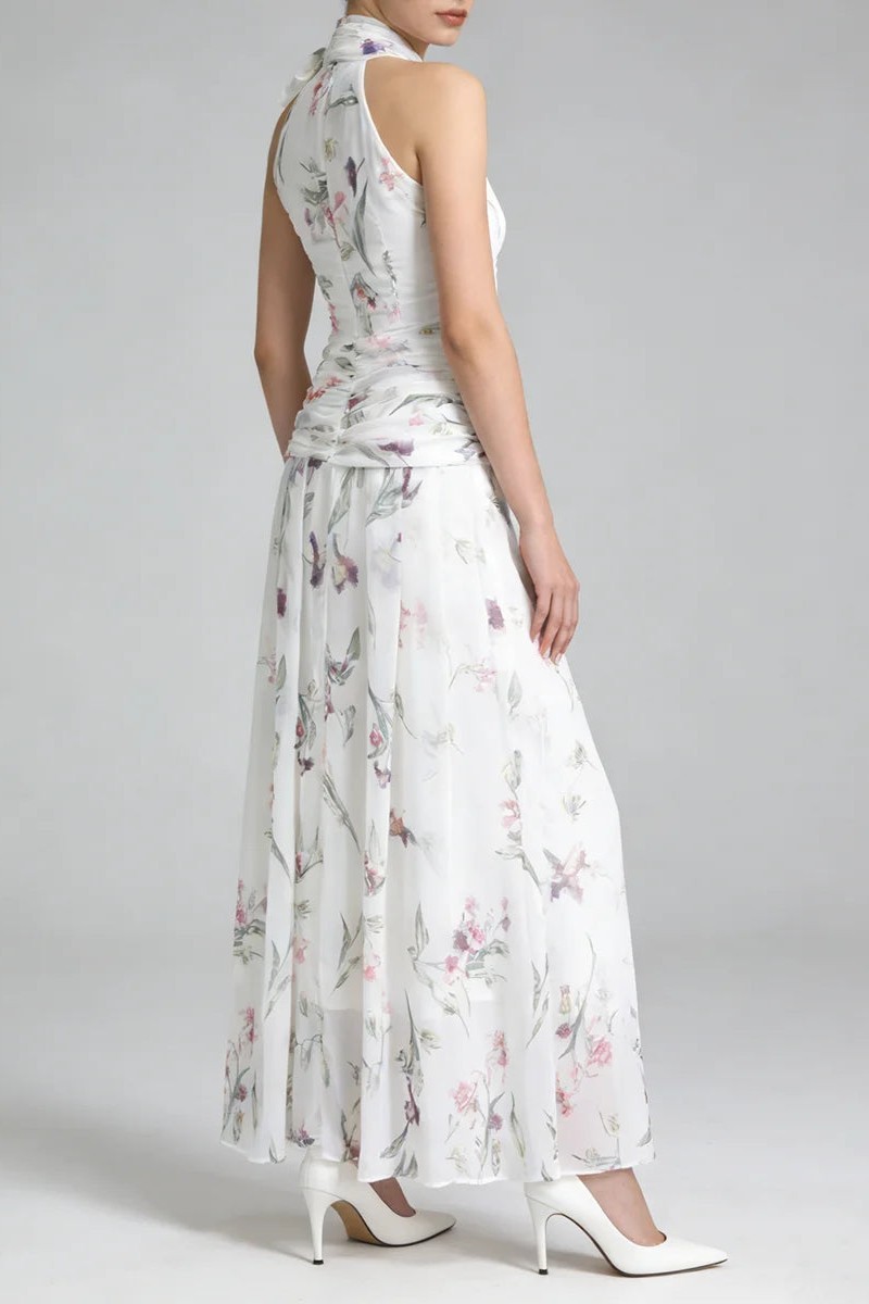 Chiffon Floral Halter Neck Maxi Dress