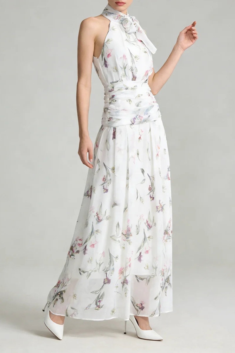 Chiffon Floral Halter Neck Maxi Dress