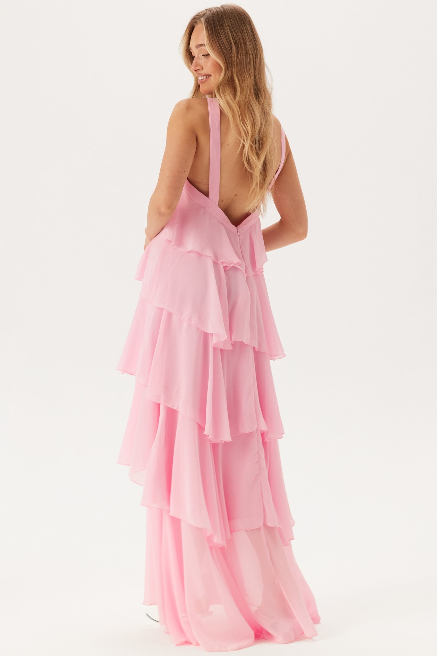 Chiffon 3D Flower Ruffle Maxi Dress