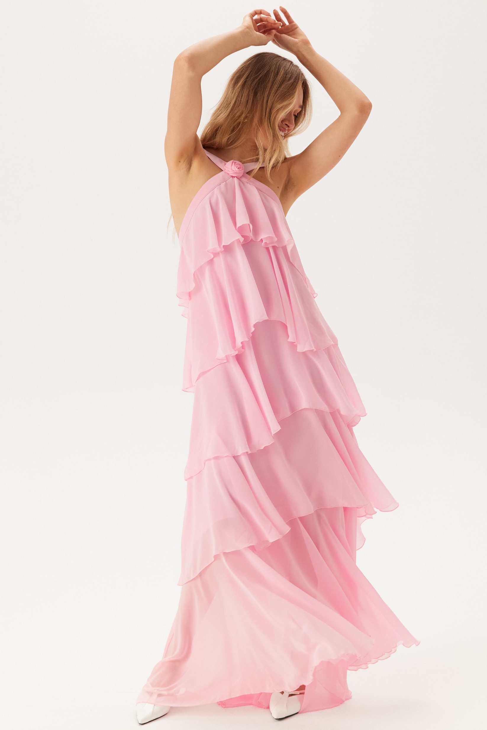 Chiffon 3D Flower Ruffle Maxi Dress