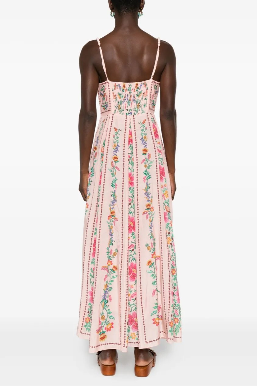 Floral Faux Pearl Slip Midi Dress