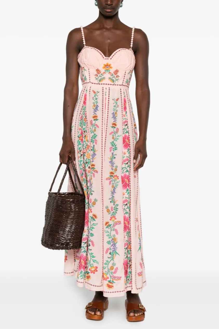 Floral Faux Pearl Slip Midi Dress