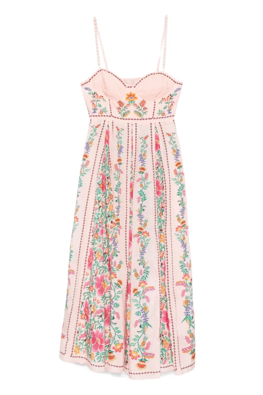Floral Faux Pearl Slip Midi Dress
