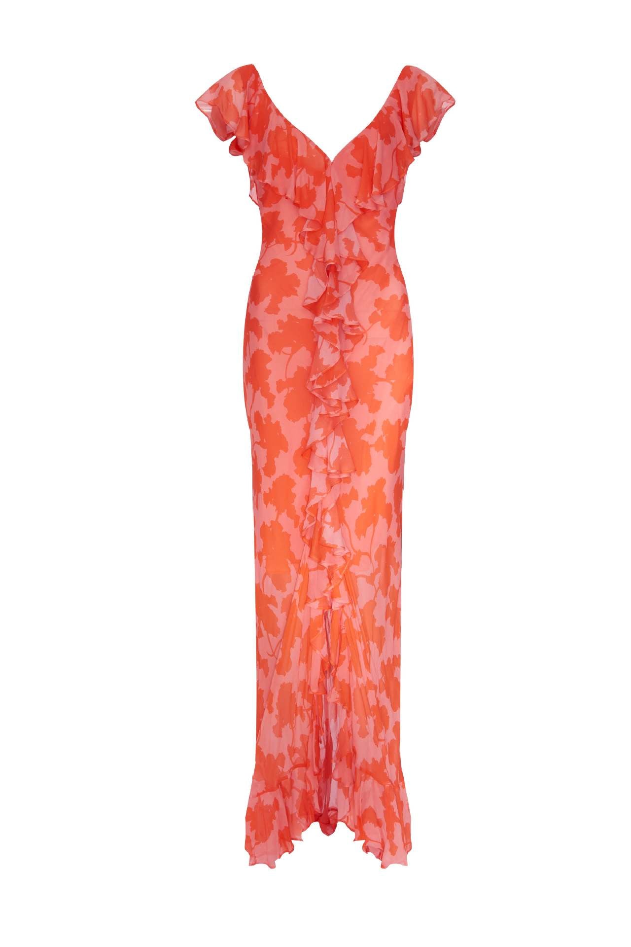 Floral Ruffle V-Neck Midi Dress
