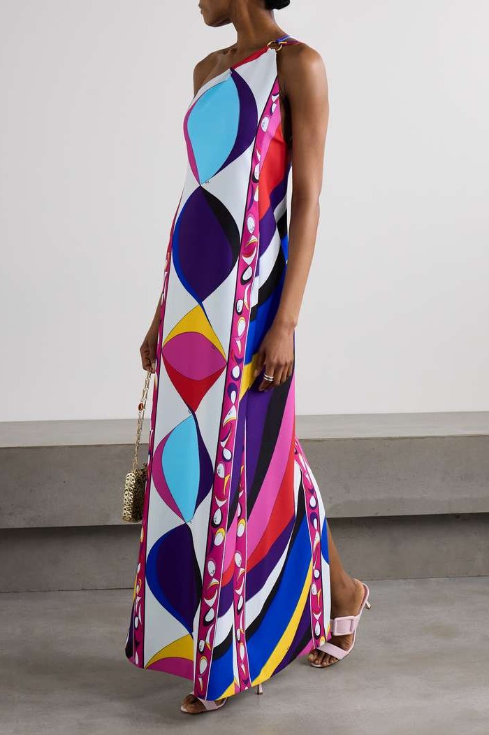 Geometric Patterns One Shoulder Backless Midi Dress
