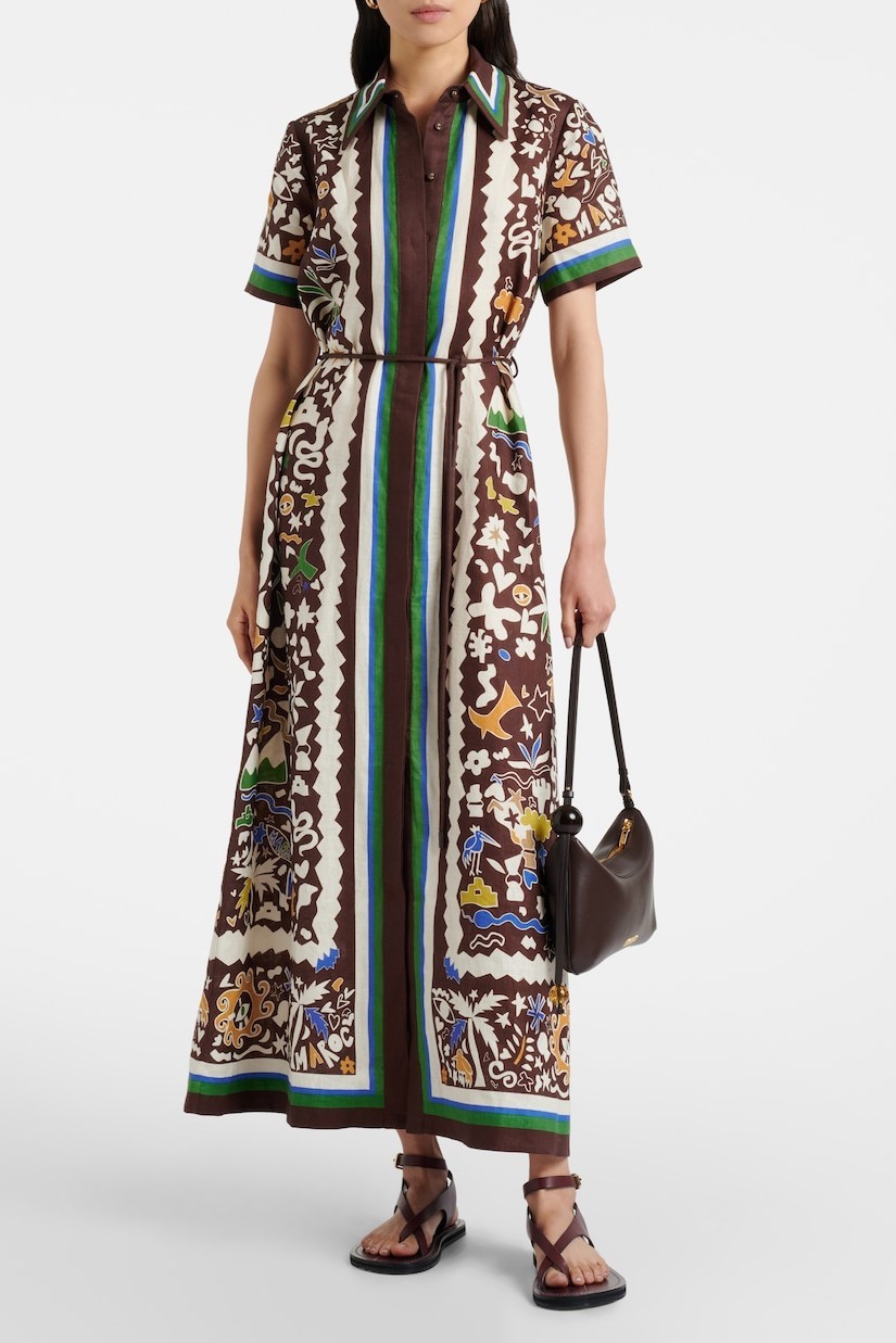 Doodle Print Shirt Collar Midi Dress