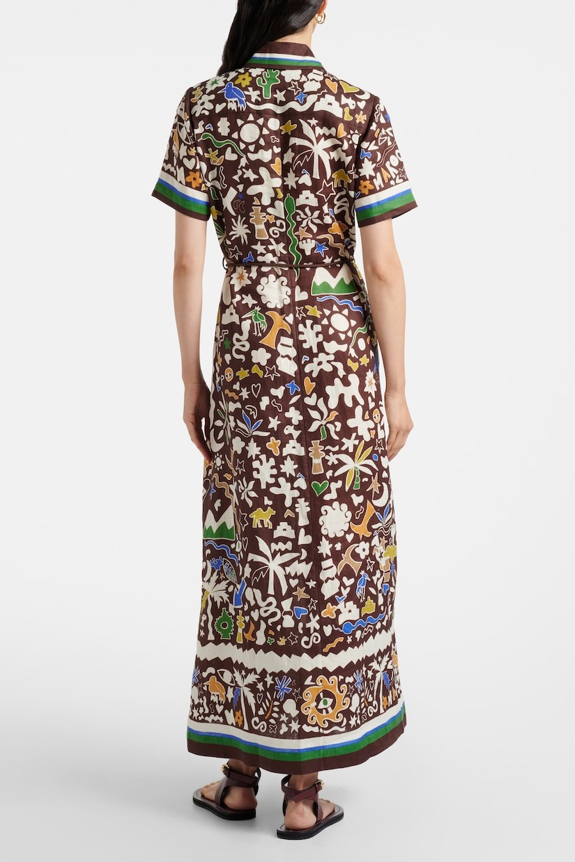 Doodle Print Shirt Collar Midi Dress
