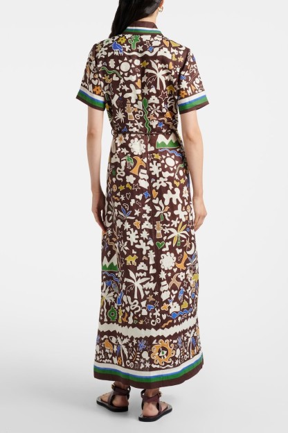 Doodle Print Shirt Collar Midi Dress