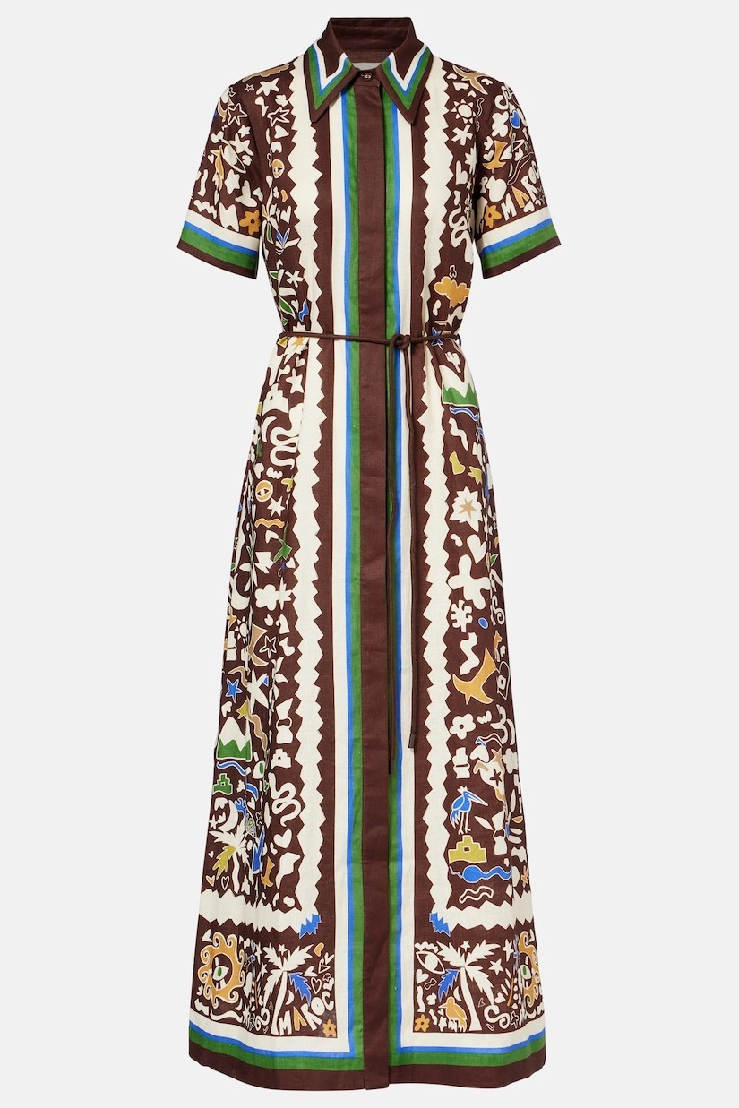 Doodle Print Shirt Collar Midi Dress