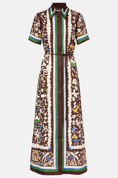 Doodle Print Shirt Collar Midi Dress