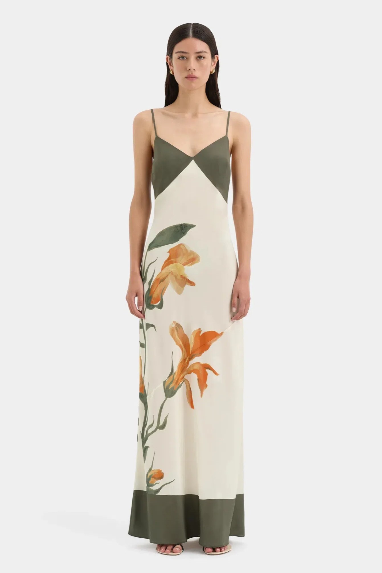Floral Contrast Color Slip Midi Dress