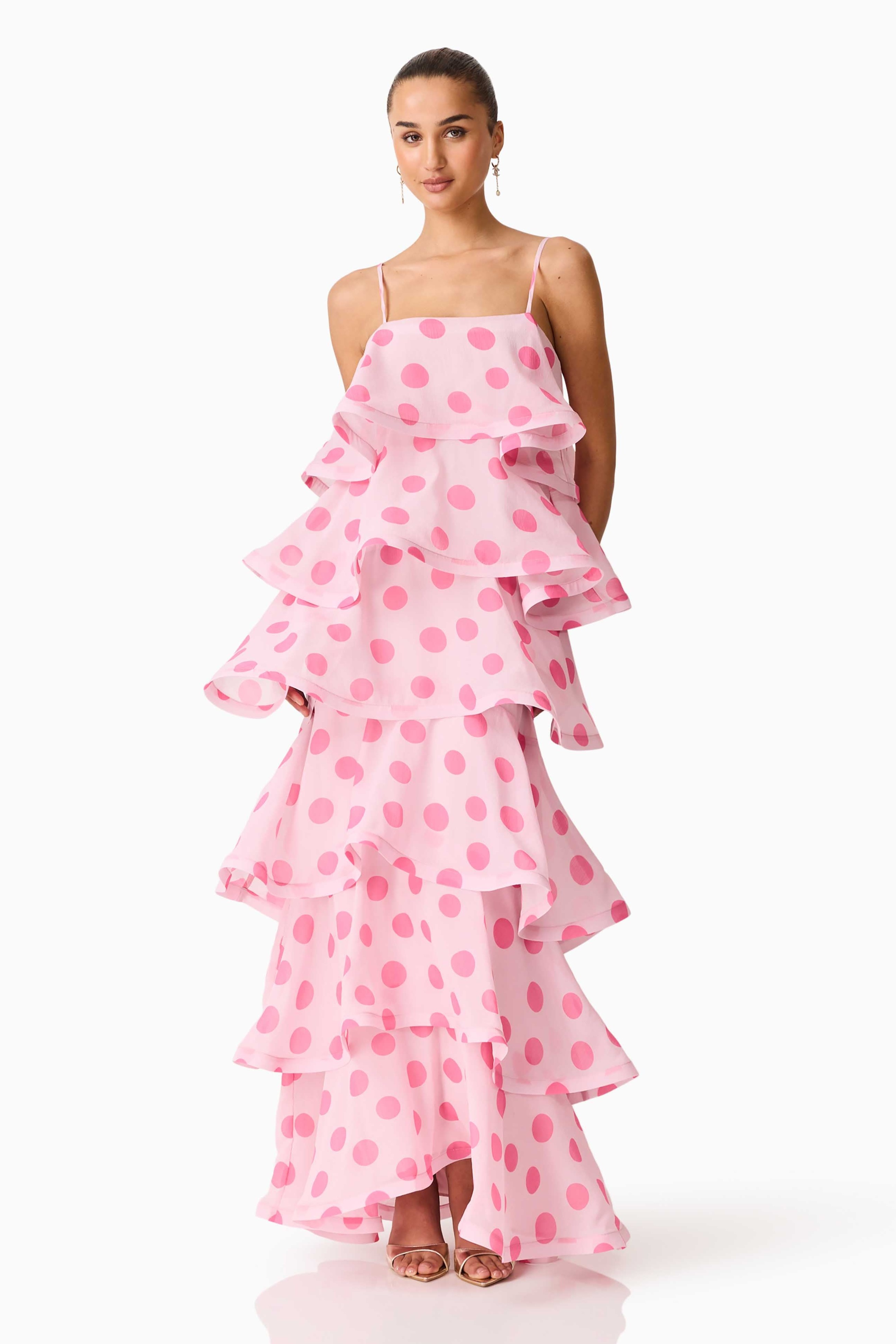Polka Dot Ruffle Slip Midi Dress