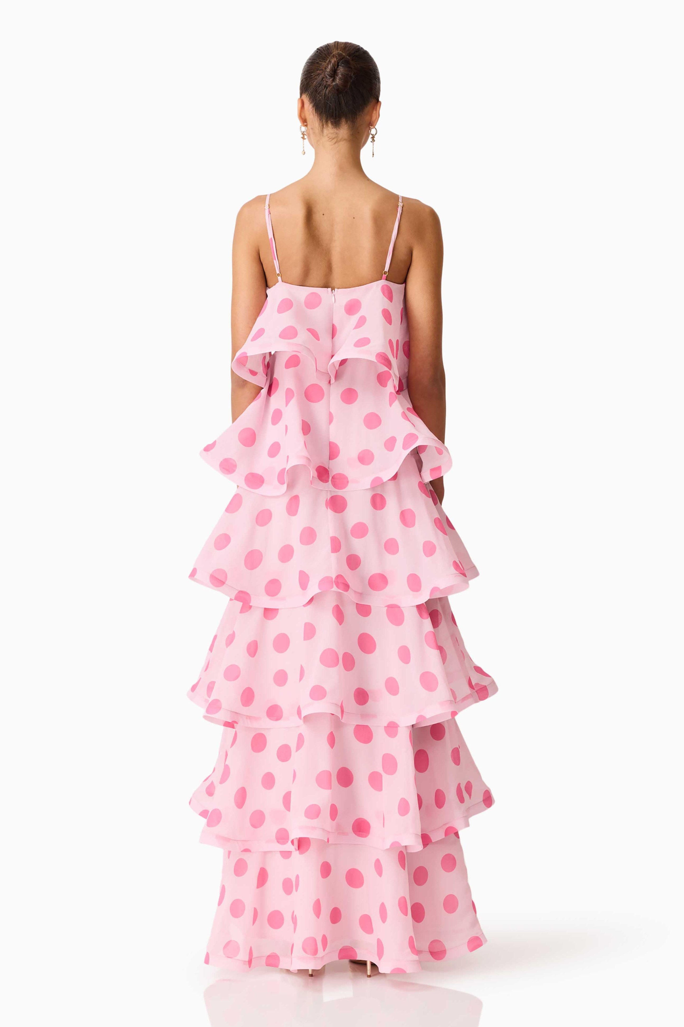 Polka Dot Ruffle Slip Midi Dress