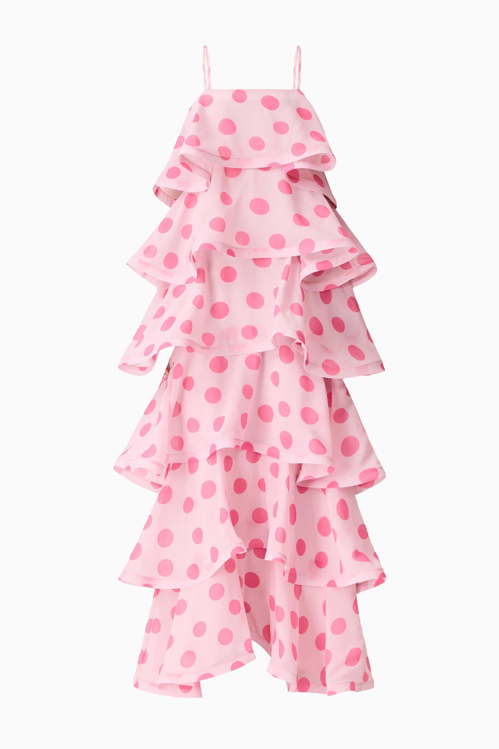 Polka Dot Ruffle Slip Midi Dress