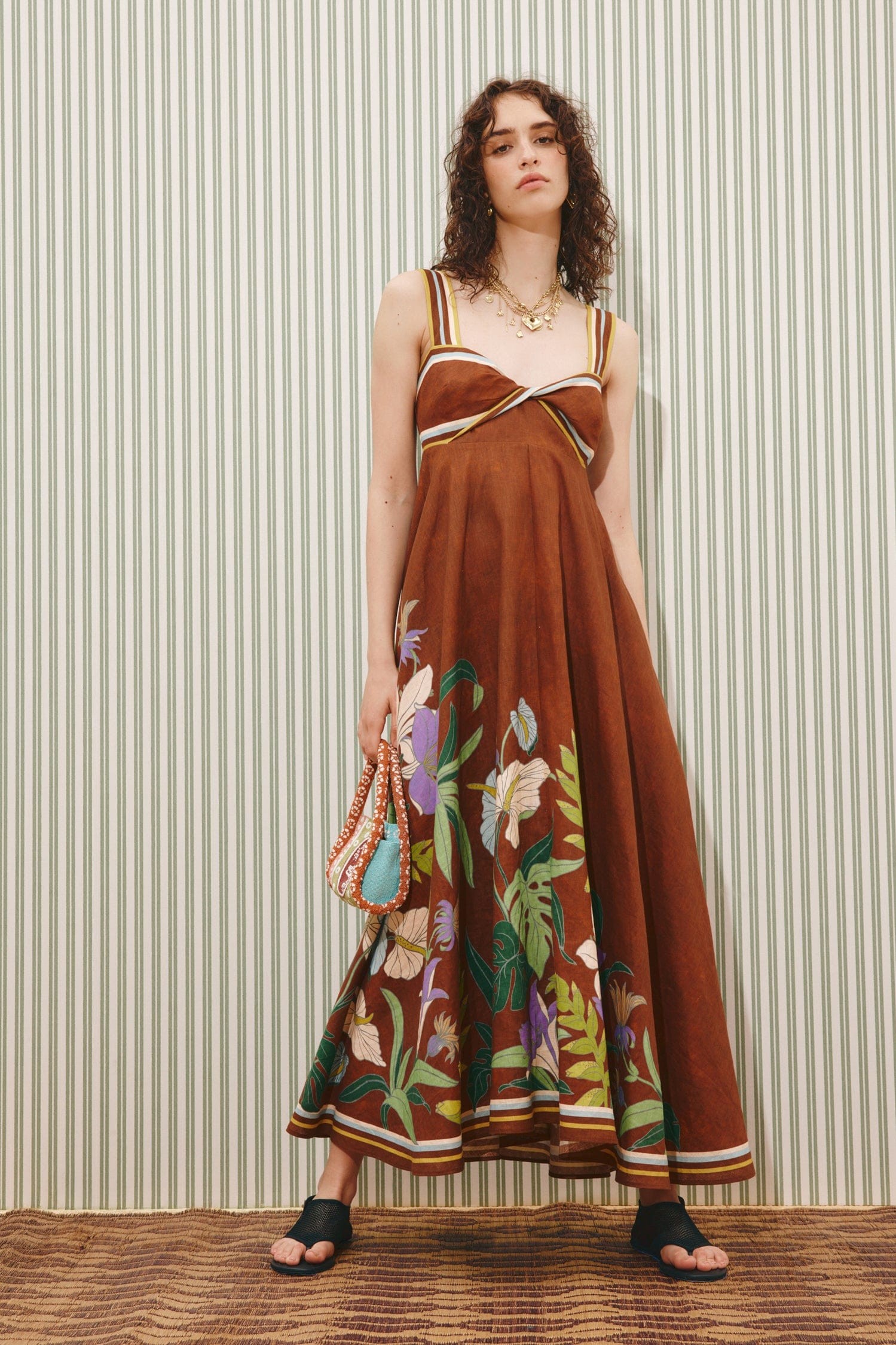 Floral Knotted Sweetheart Neck Midi Dress