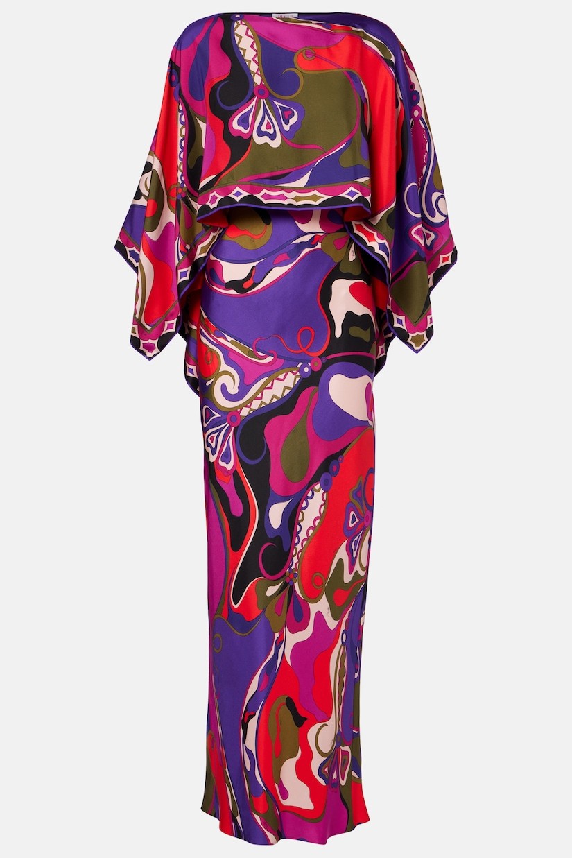 Abstract Print Slip Maxi Dress With Cape