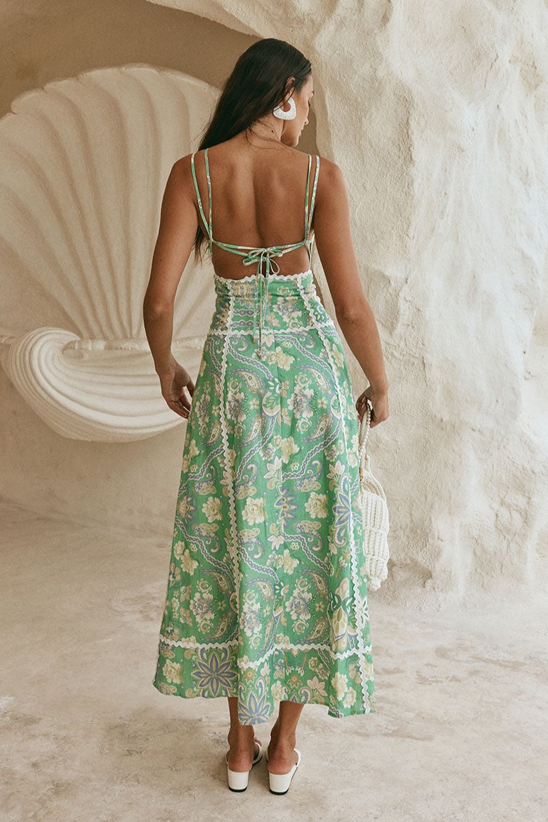 Paisley Print Lace Cut-Out Midi Dress