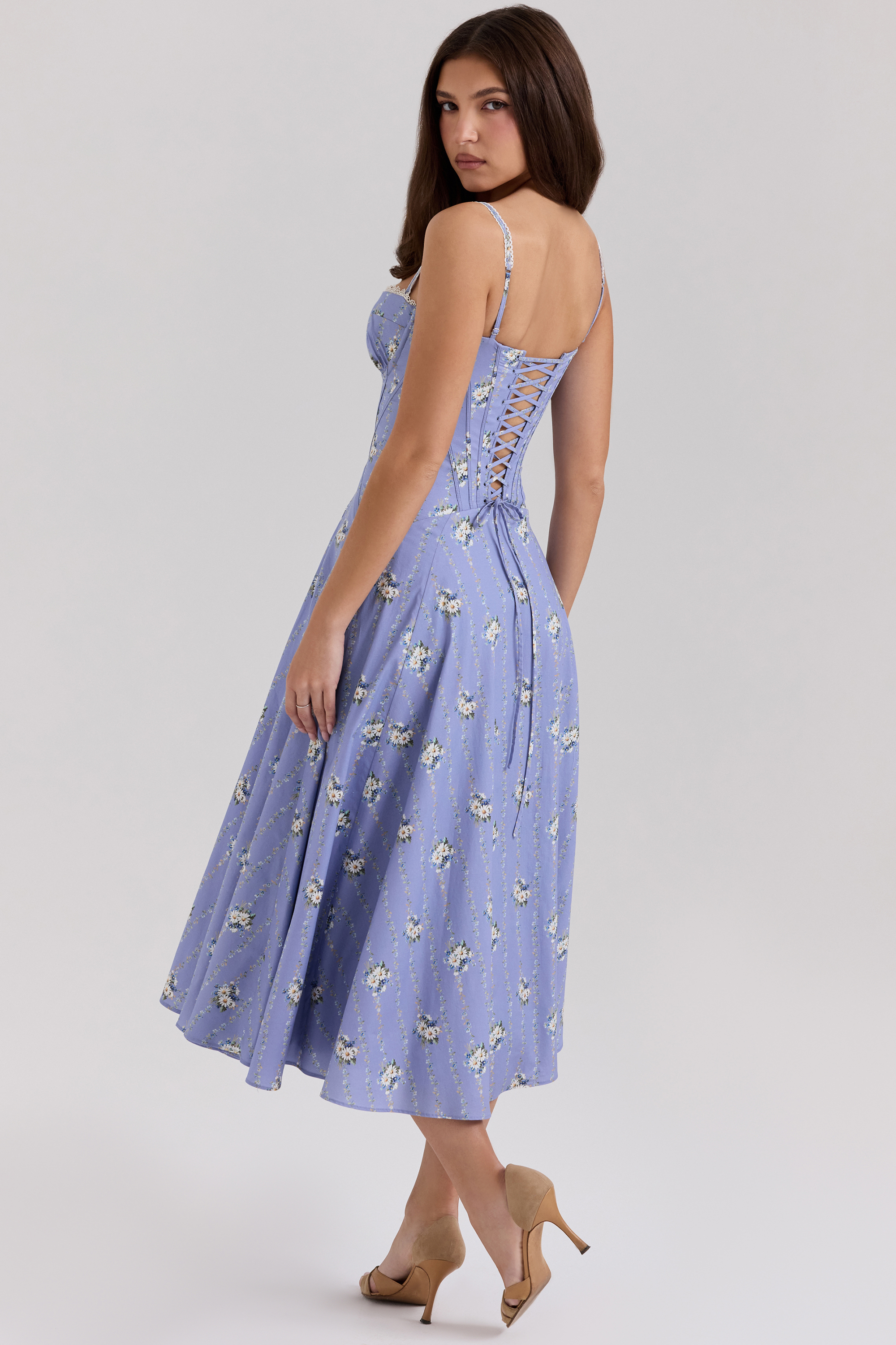 Floral Lace Sweetheart Neck Midi Dress