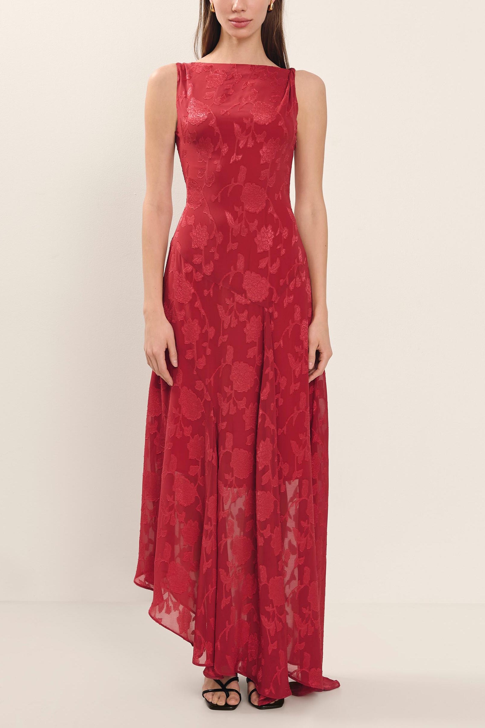 Burn-Out Sleeveless Lace-Up Midi Dress
