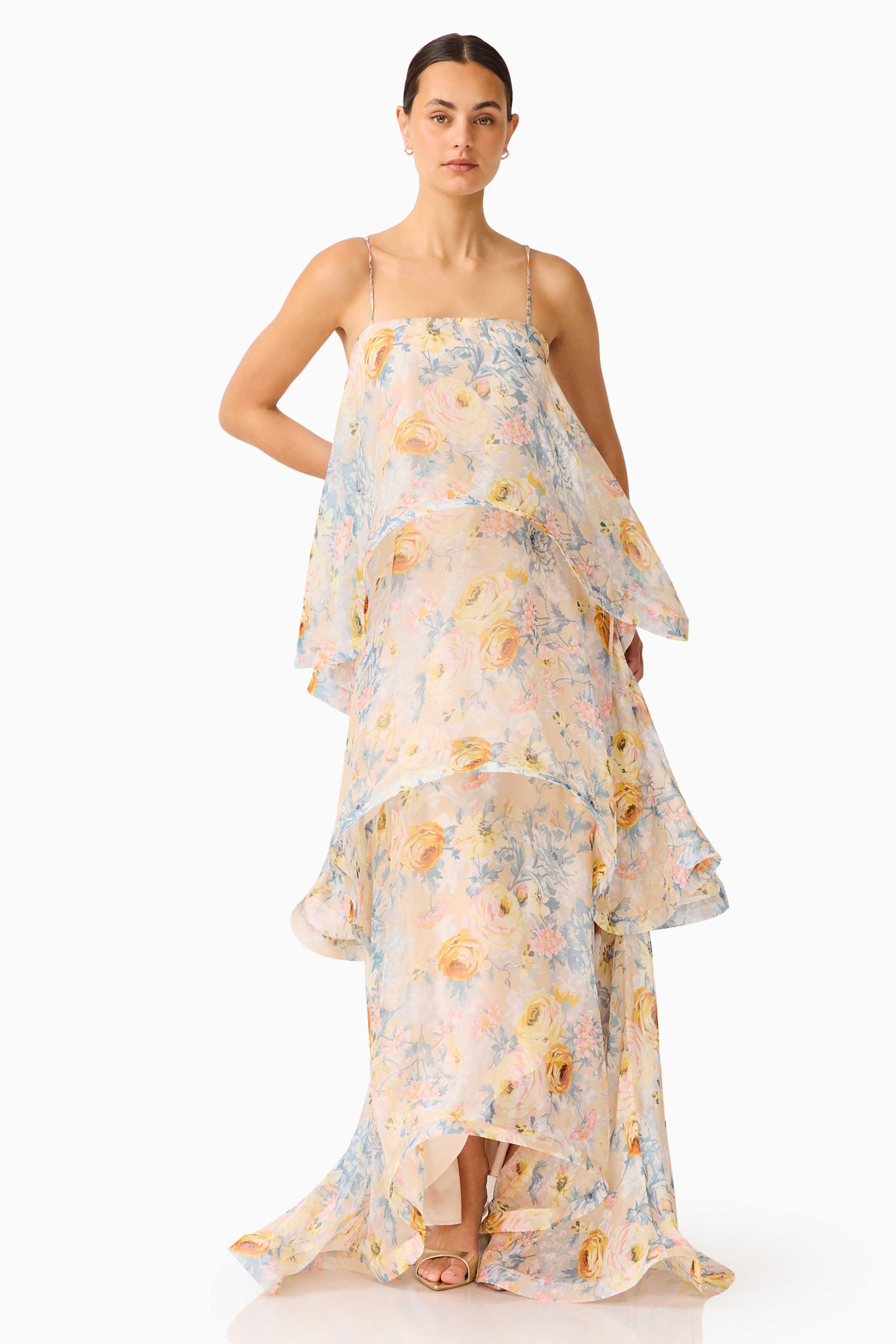 Floral Ruffle Slip Midi Dress