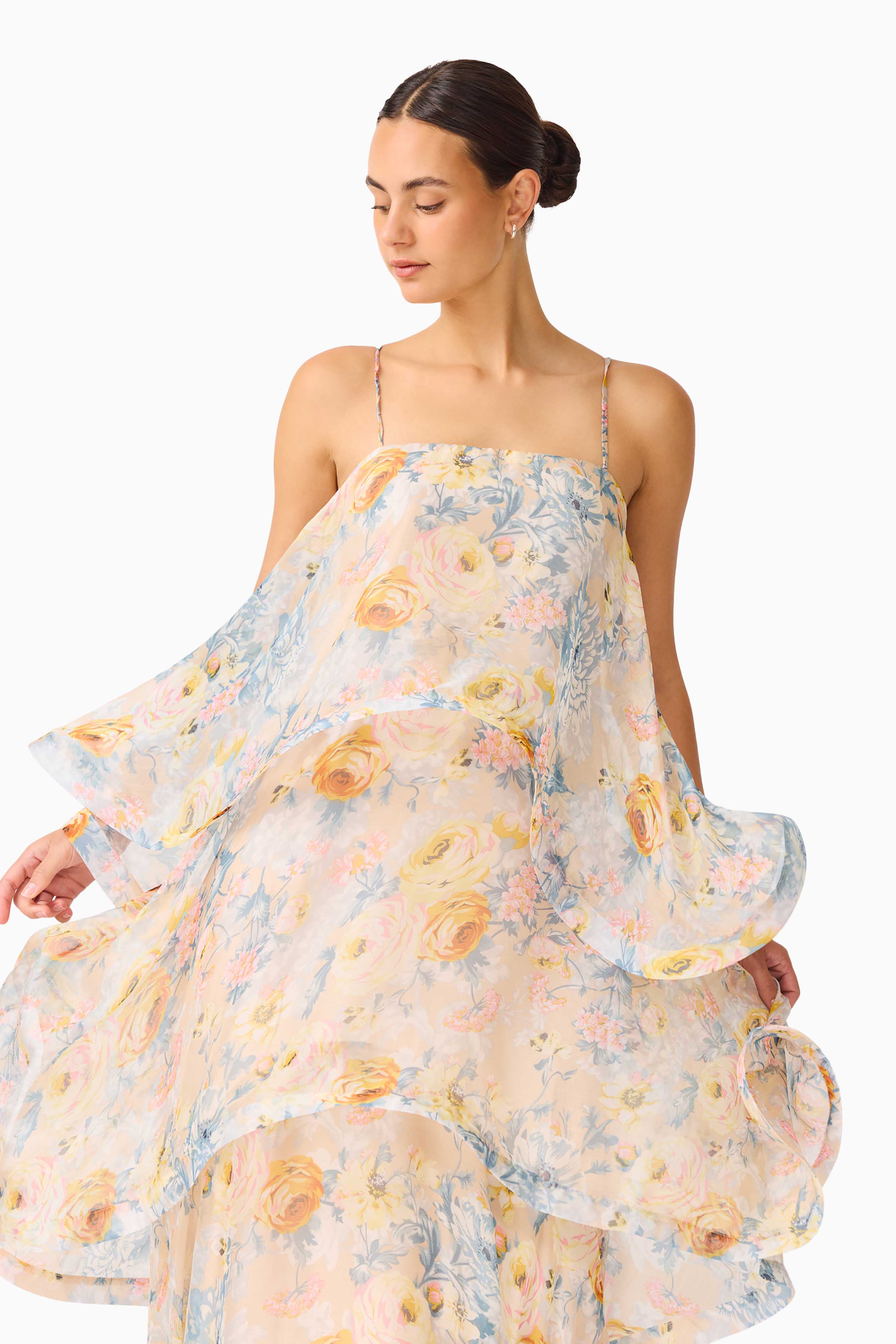 Floral Ruffle Slip Midi Dress