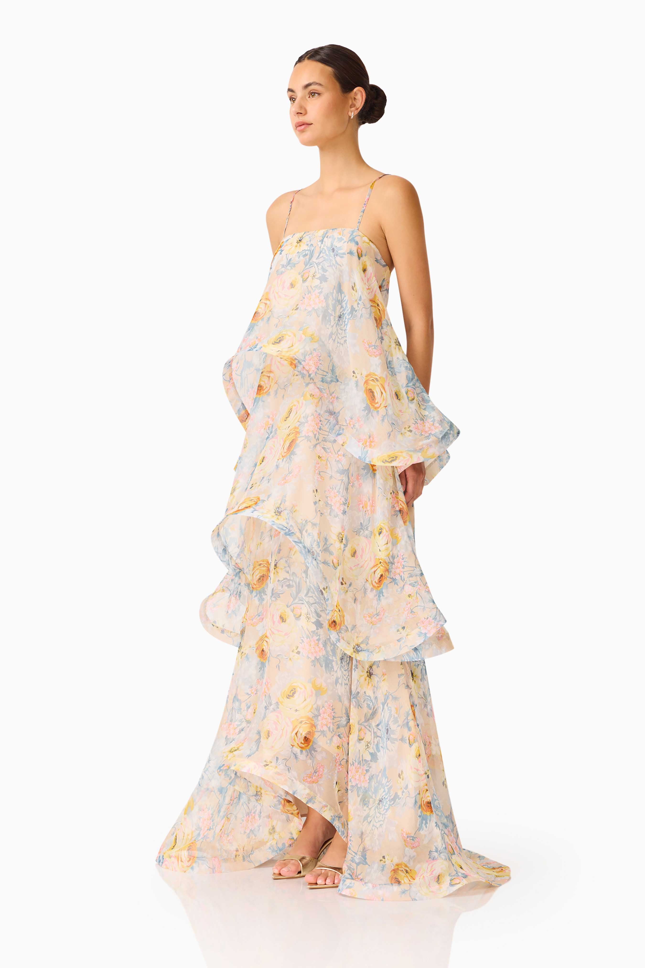 Floral Ruffle Slip Midi Dress