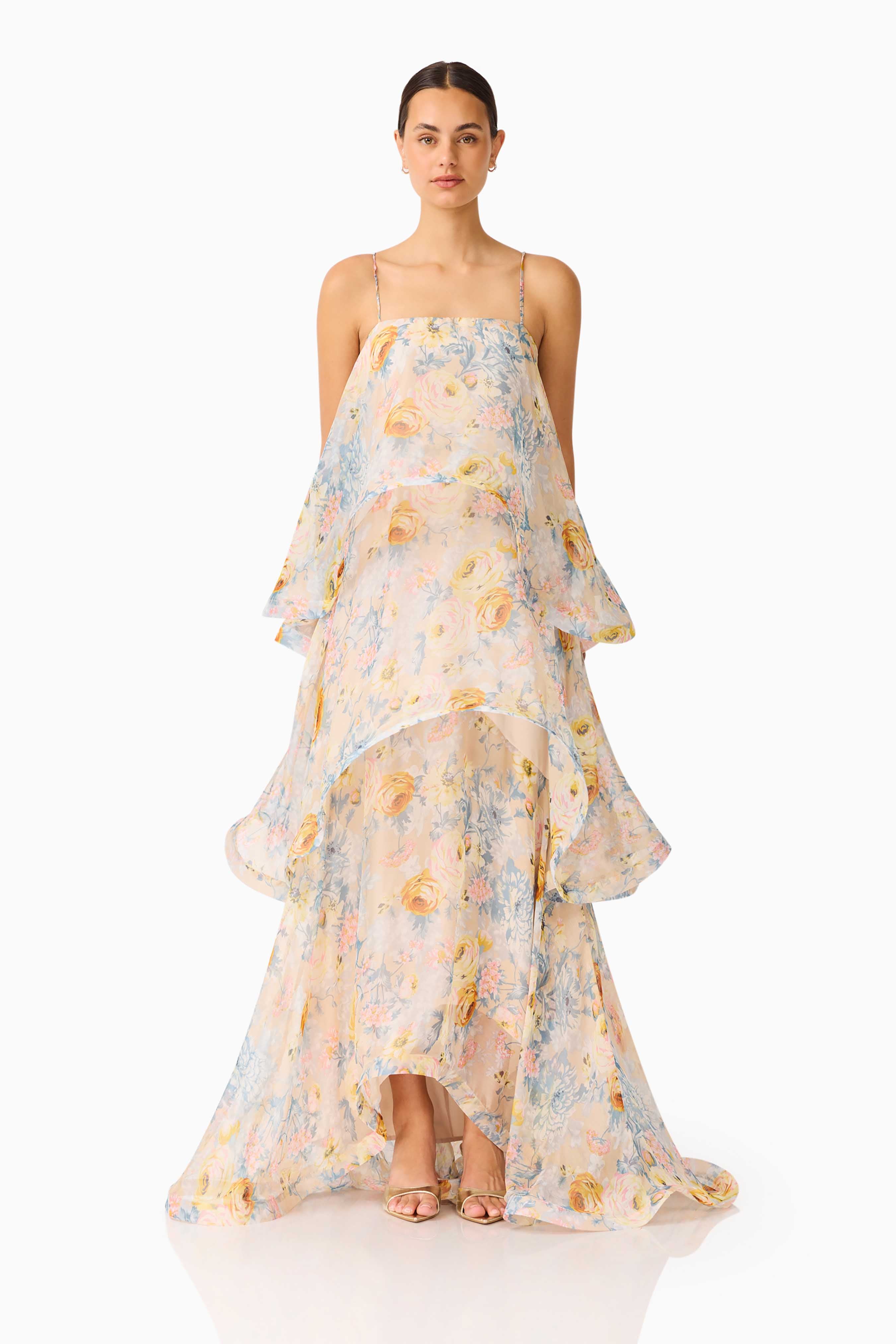 Floral Ruffle Slip Midi Dress