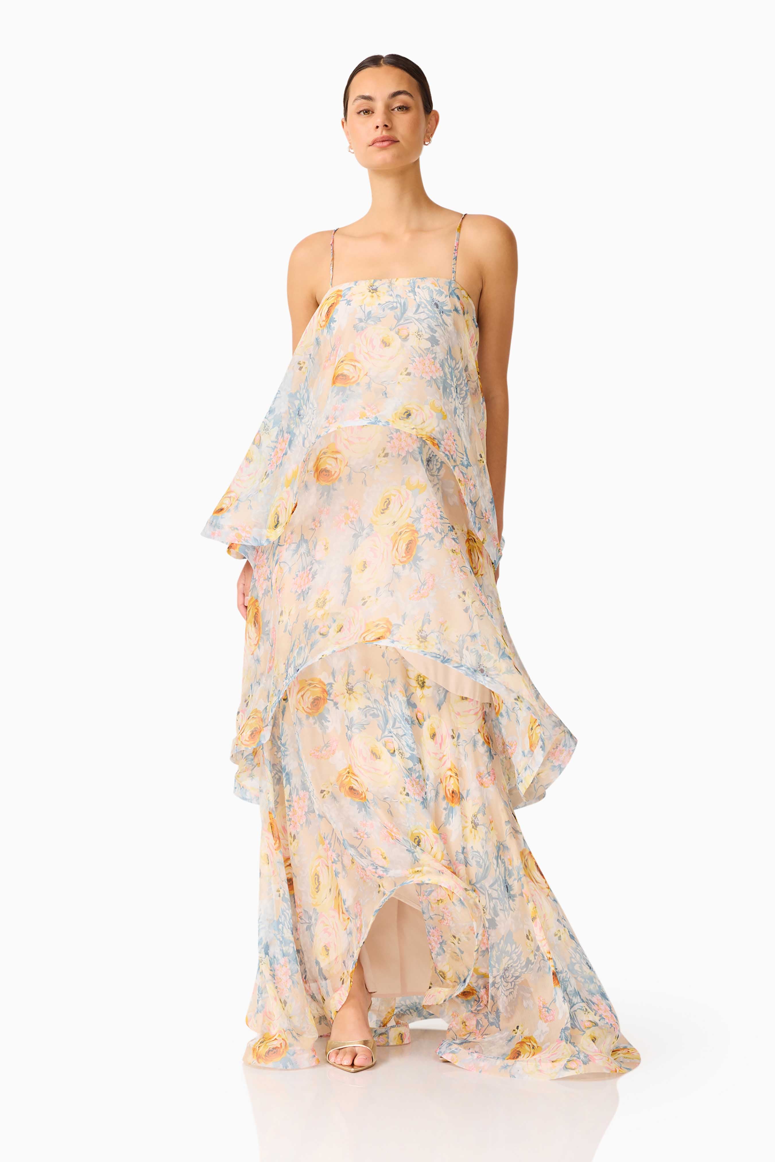 Floral Ruffle Slip Midi Dress