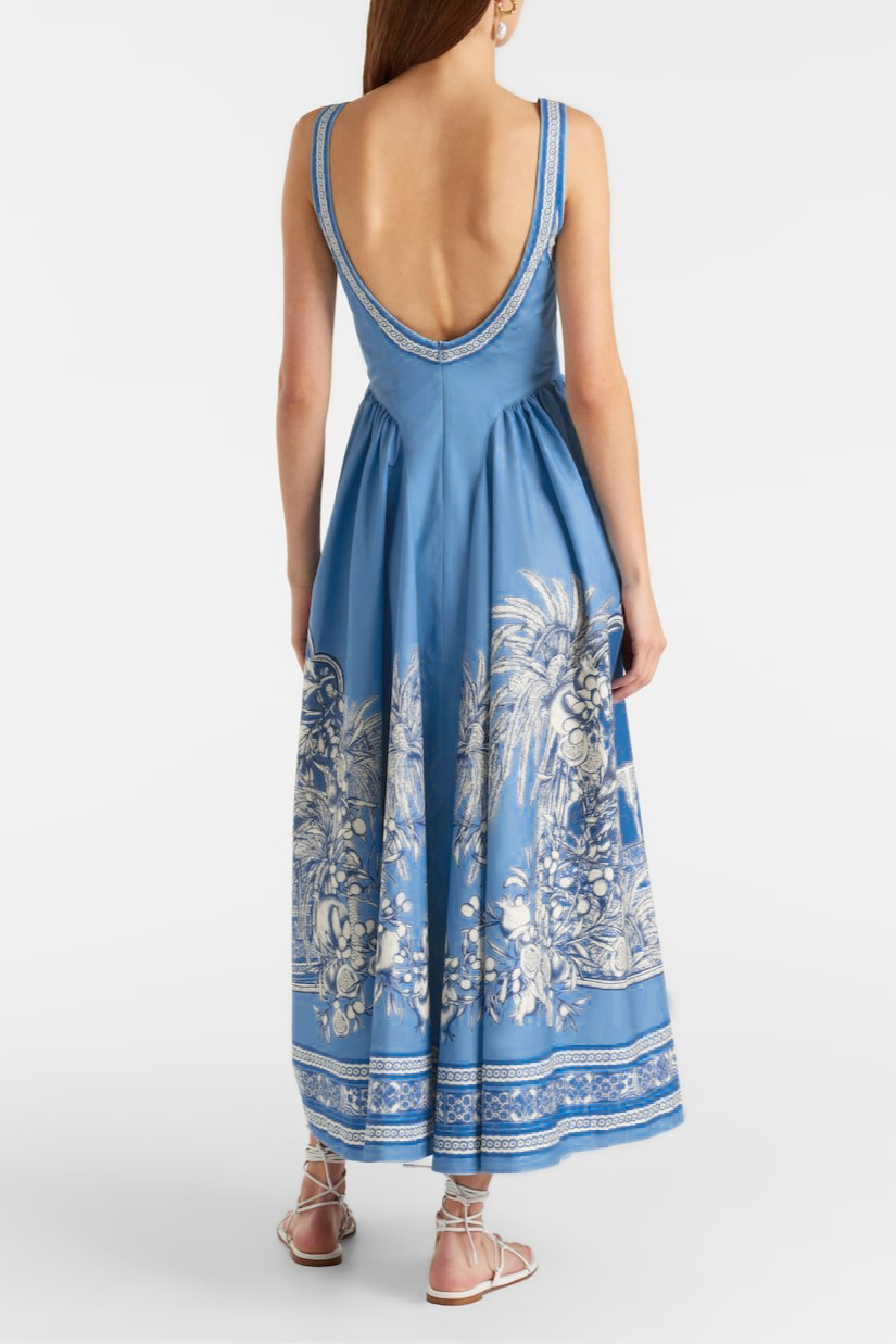 Botanical Print Gathering Single Breasted Midi Dress