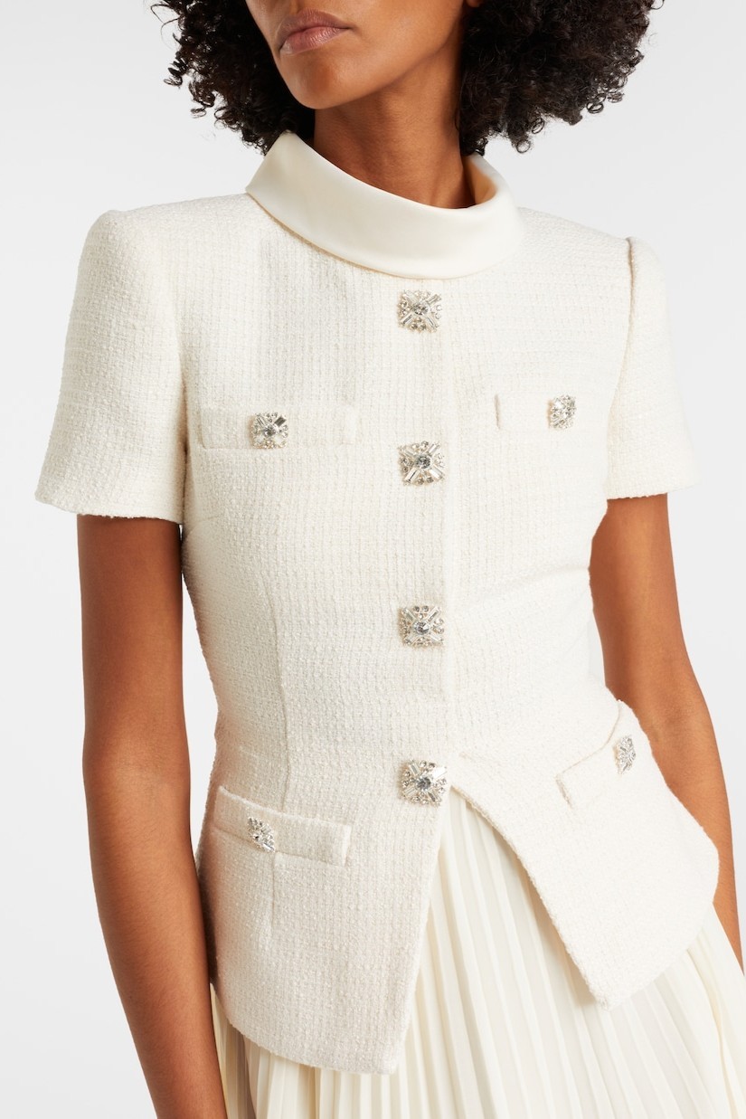 Button Stand Collar Top & Hight Wais Pleated Midi Skirt Set