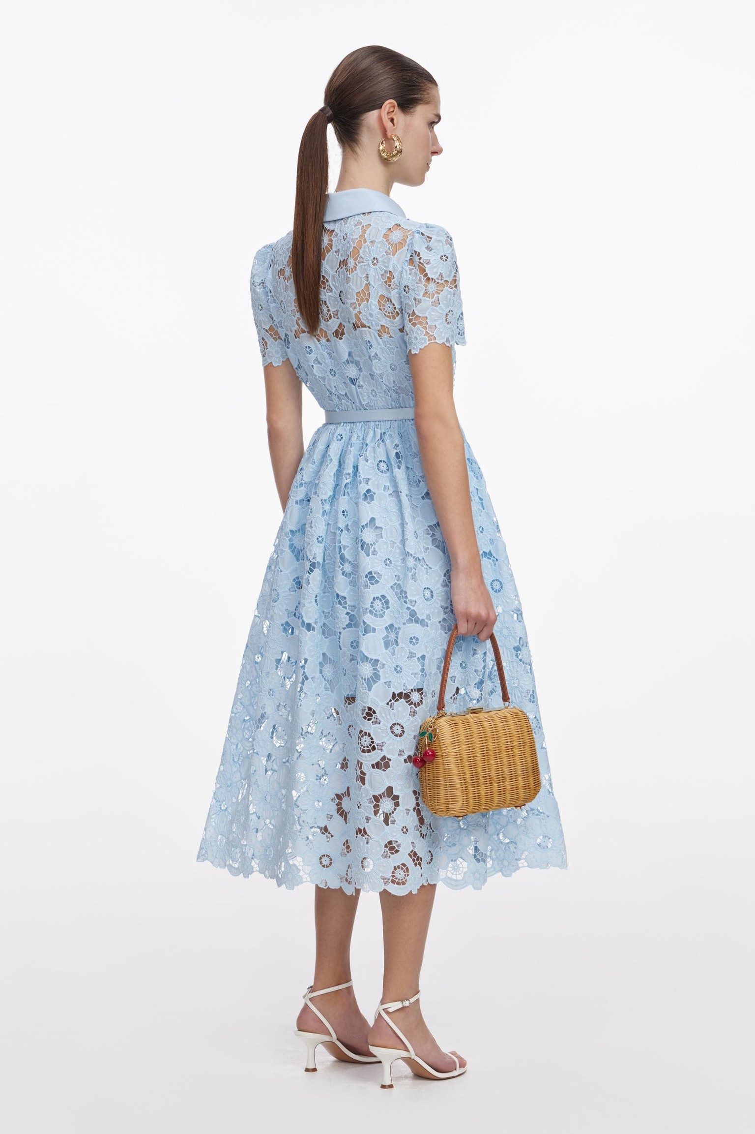 Lace Metal Button Midi Dress With Belt