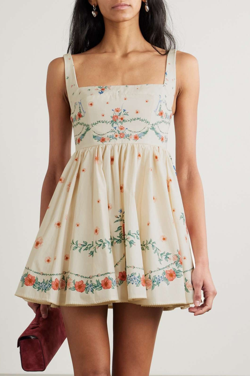 Floral Square Collar Slip Mini Dress