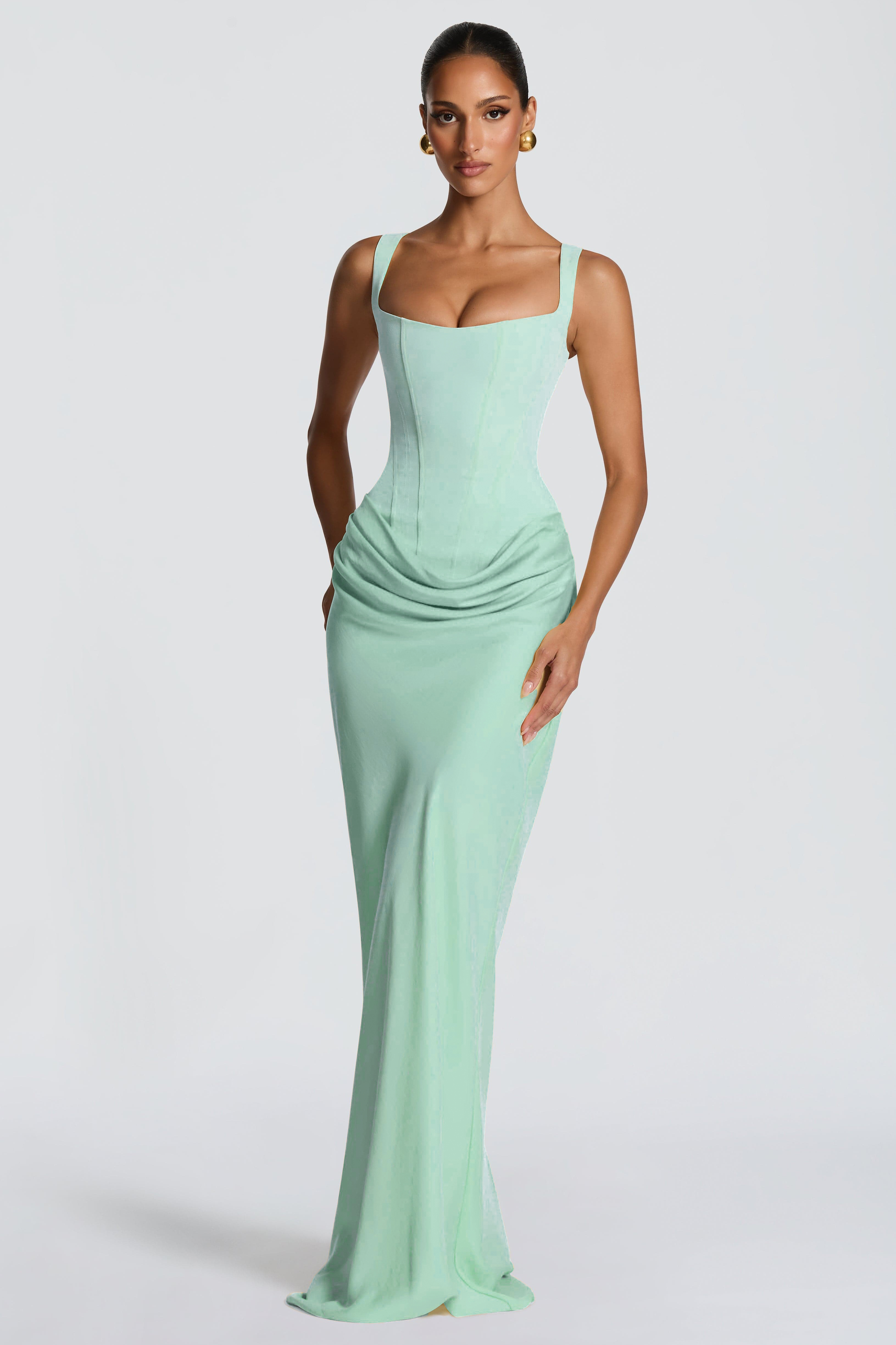 Satin Splicing Ruched Maxi Dress