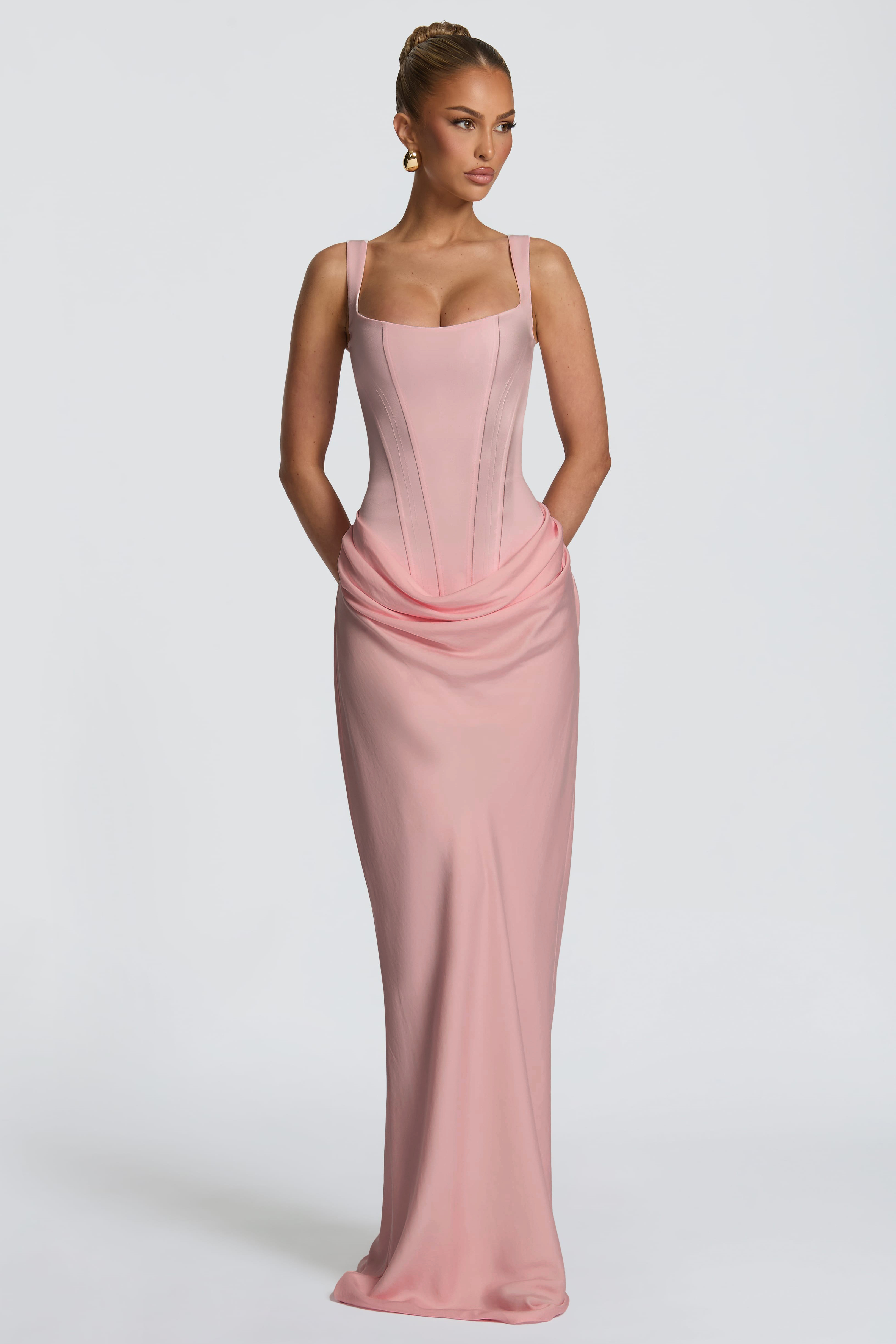 Satin Splicing Ruched Maxi Dress