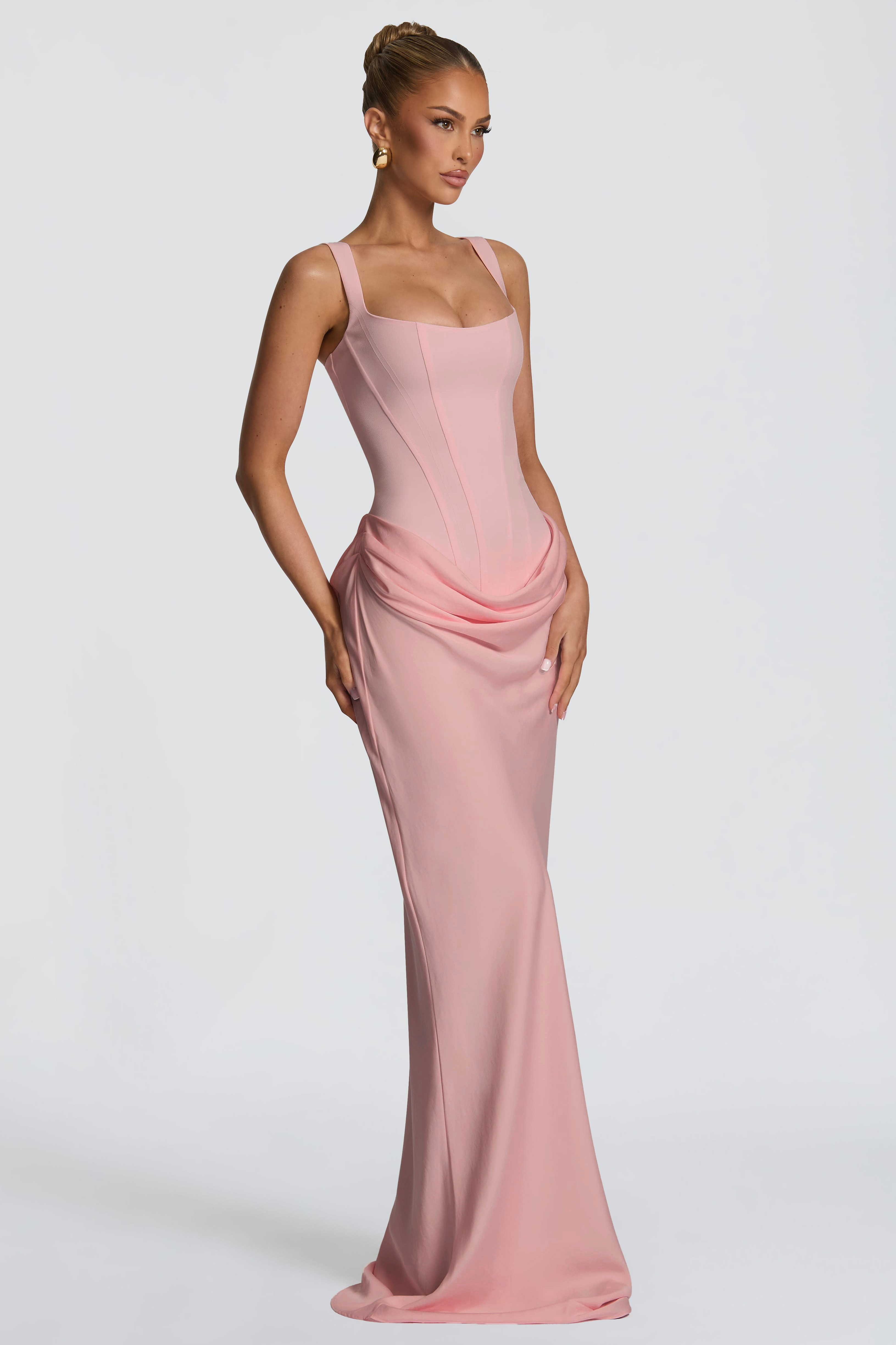 Satin Splicing Ruched Maxi Dress