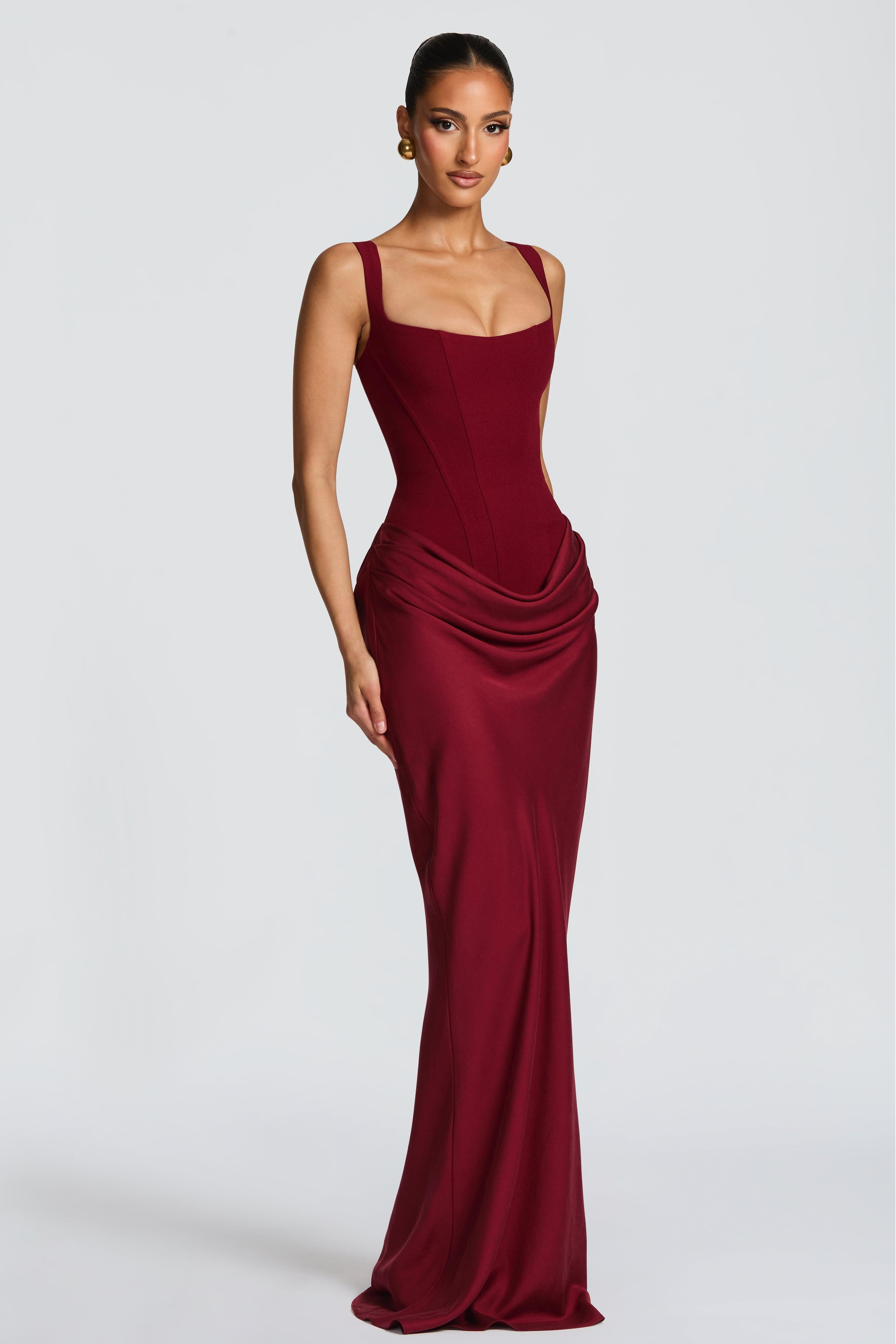 Satin Splicing Ruched Maxi Dress