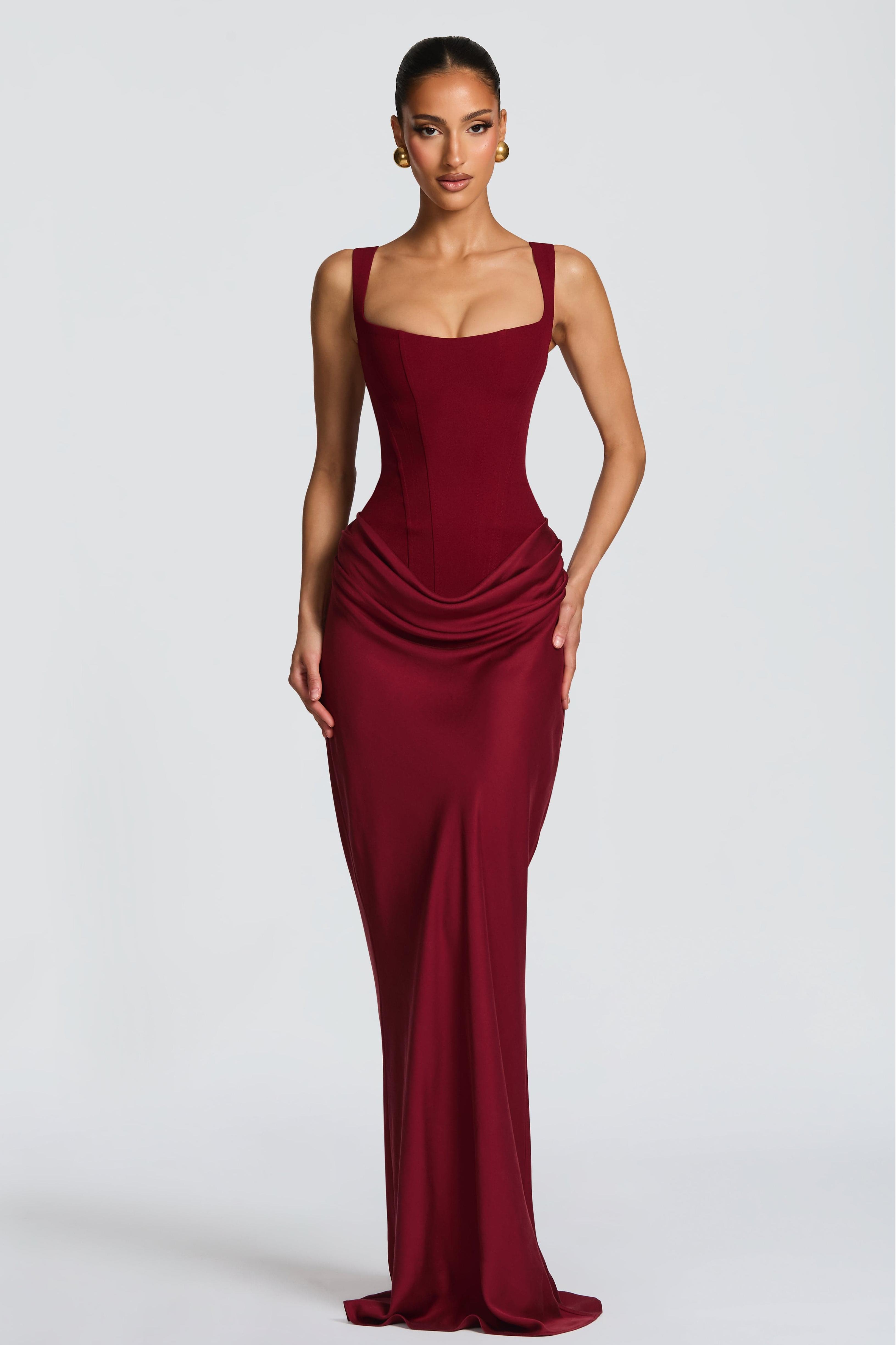 Satin Splicing Ruched Maxi Dress