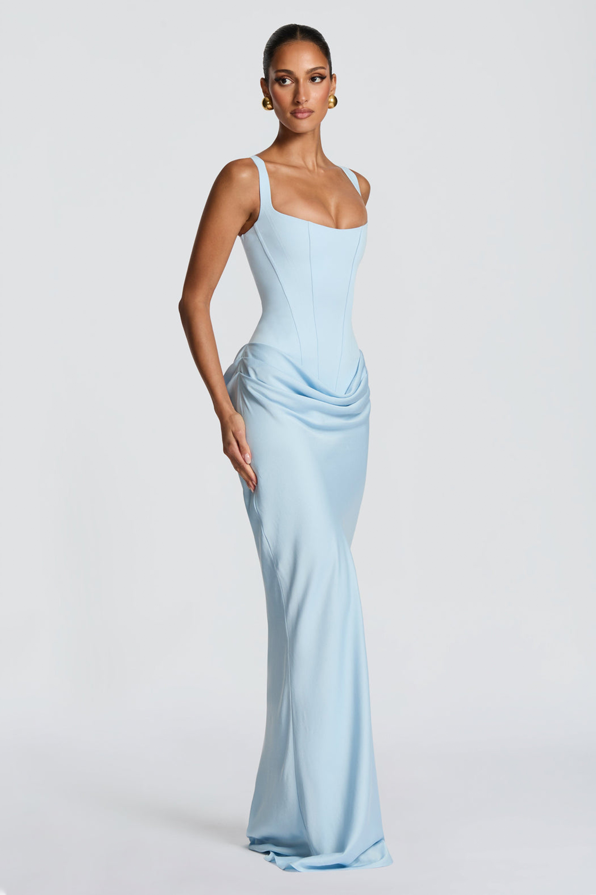 Satin Splicing Ruched Maxi Dress