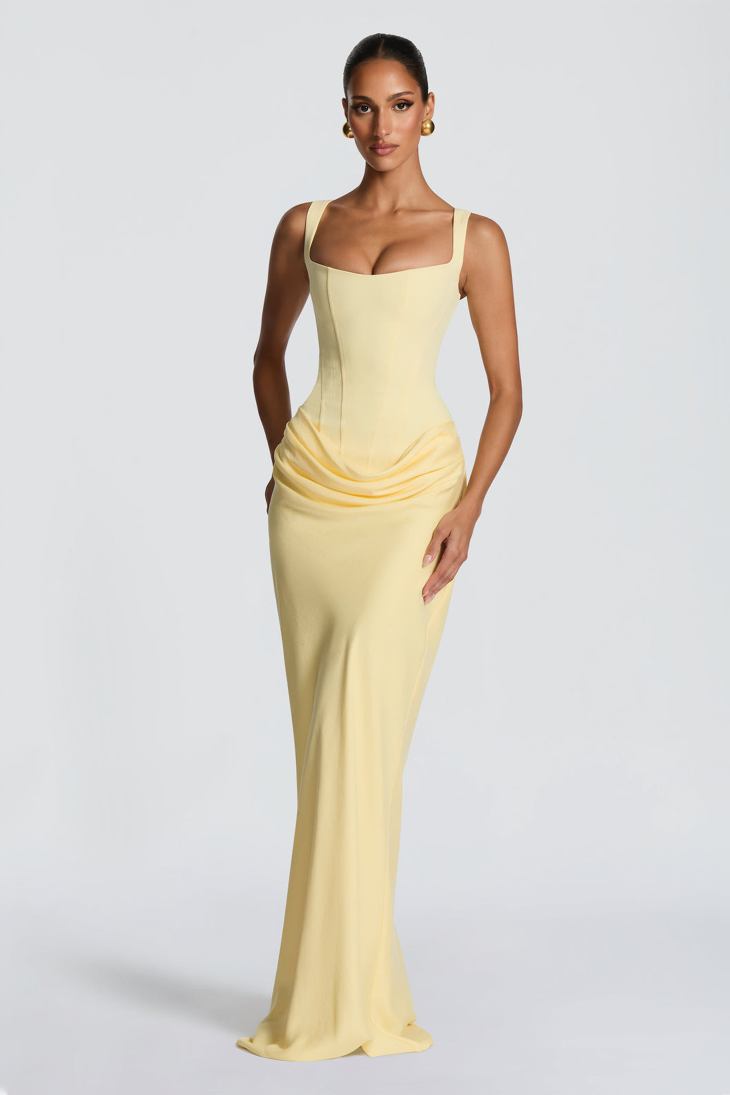 Satin Splicing Ruched Maxi Dress
