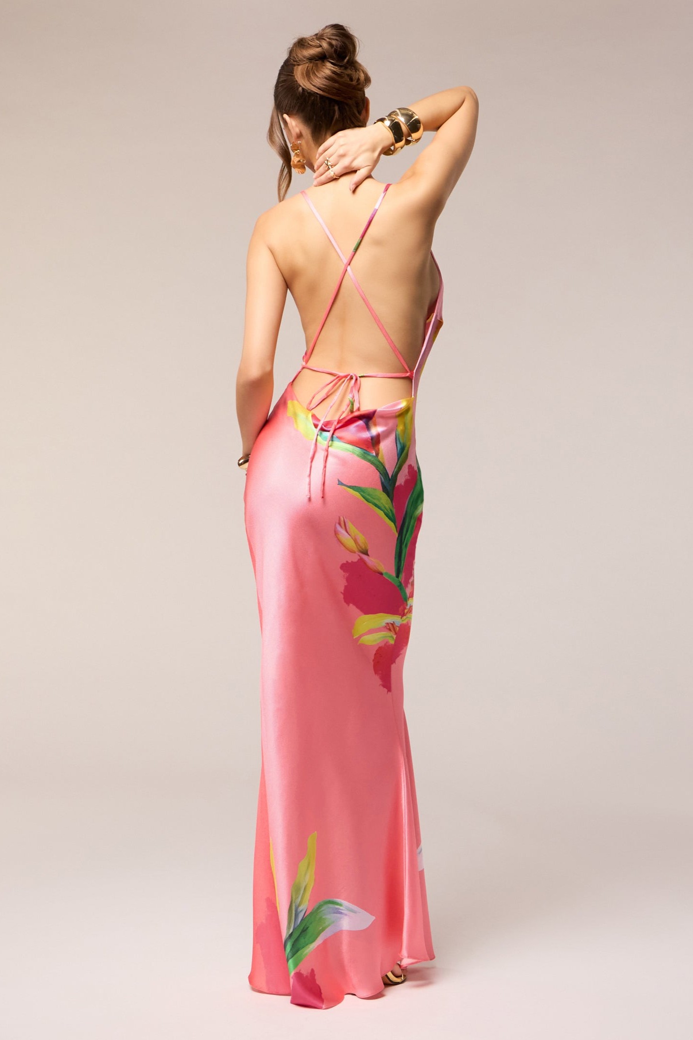 Floral Swing Collar Backless Maxi Dress